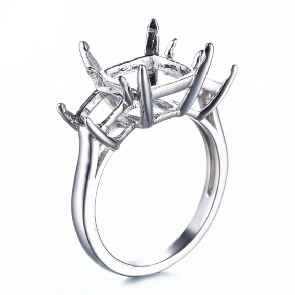 5.62-9.52Ct Three Stone Emerald Asscher White Sapphire Ring - Picture 10 of 15